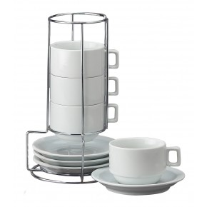 Stackable Porcelain Cappuccino Cup & Saucer 9 Pc Set : Target