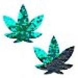 Neva Nude Ariel Green Black Sequin Weed Leaf Nipztix Pasties Nipple Covers