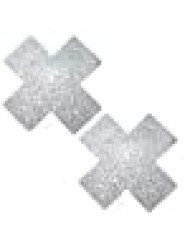 Neva Nude Silver Pixie Dust Glitter X Factor Nipztix Pasties Nipple Covers for Festivals, Raves, Parties, Lingerie and More, Medical Grade Adhesive, Waterproof and Sweatproof, Made in USA