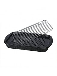 Granite Ware 3 Piece Multiuse Set (Speckled Black) Enamelware Bake, Broiler Pan and Grill - With Rack Suitable for Oven, direct on Fire.