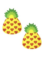 Neva Nude Pina Colada Pineapple Glitter Nipztix Pasties Nipple Covers for Festivals, Raves, Parties, Lingerie and More, Medical Grade Adhesive, Waterproof and Sweatproof, Made in USA