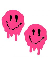 Neva Nude Strawberry Fruitella Neon Blacklight Pink Melty Face Nipztix Pasties Nipple Covers for Festivals, Raves, Parties, Lingerie and More, Medical Grade Adhesive, Waterproof and Sweatproof, Made in USA