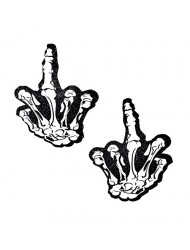 Neva Nude F You Skeleton Hand Black Glitter Nipztix Pasties Nipple Covers for Festivals, Raves, Parties, Lingerie and More, Medical Grade Adhesive, Waterproof and Sweatproof, Made in USA