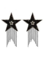 Neva Nude A Star Is Born Black Jewel Crysal Tassel Star Reusable Silicone Nipple Cover Pasties