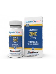 Superior Source Advanced Zinc, with Zinc (25 mg) and D3 (5,000 IU), Quick Dissolve Sublingual Tablets, 60 Ct, Promotes a Healthy Immune System, Non-GMO