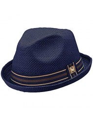 Peter Grimm Men's Standard Depp Natural Straw Fedora, Navy, Small-Medium