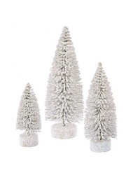 Vickerman 5"/7"/9" White Snow Oval Artificial Christmas Tree, Unlit - Faux Christmas Tree Set - Seasonal Indoor Home Decor