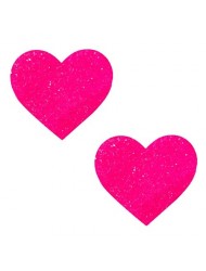 Neva Nude Super Sparkle Watermelly Pink Chunky Glitter I Heart U Nipztix Pasties Nipple Covers for Festivals, Raves, Lingerie and More, Medical Grade Adhesive, Waterproof and Sweatproof, Made in USA