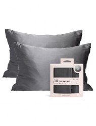 Kitsch Satin Pillowcase with Zipper, Softer Than Silk Pillow Cases Queen Size Set of 2, Cooling Pillow Covers 19x26 in, Satin Pillow Cases Standard Size, Charcoal