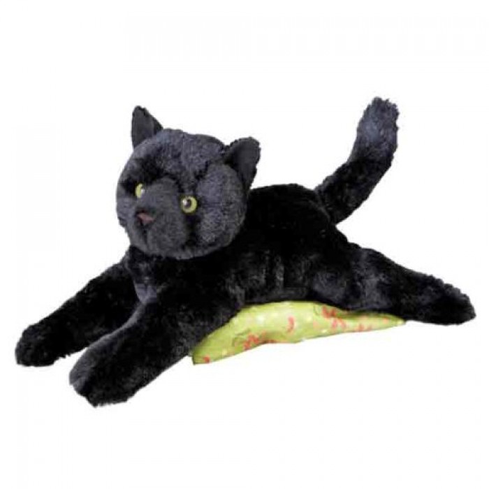 plush black cat with green eyes