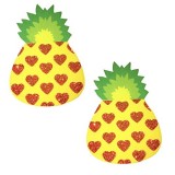 Neva Nude Pina Colada Pineapple Glitter Nipztix Pasties Nipple Covers for Festivals, Raves, Parties, Lingerie and More, Medical Grade Adhesive, Waterproof and Sweatproof, Made in USA