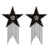 Neva Nude A Star Is Born Black Jewel Crysal Tassel Star Reusable Silicone Nipple Cover Pasties