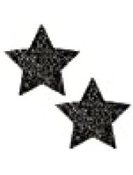 Neva Nude Super Sparkle Tinsel Town Black Star Glitter Nipztix Pasties Nipple Covers for Festivals, Raves, Parties, Lingerie and More, Medical Grade Adhesive, Waterproof and Sweatproof, Made in USA